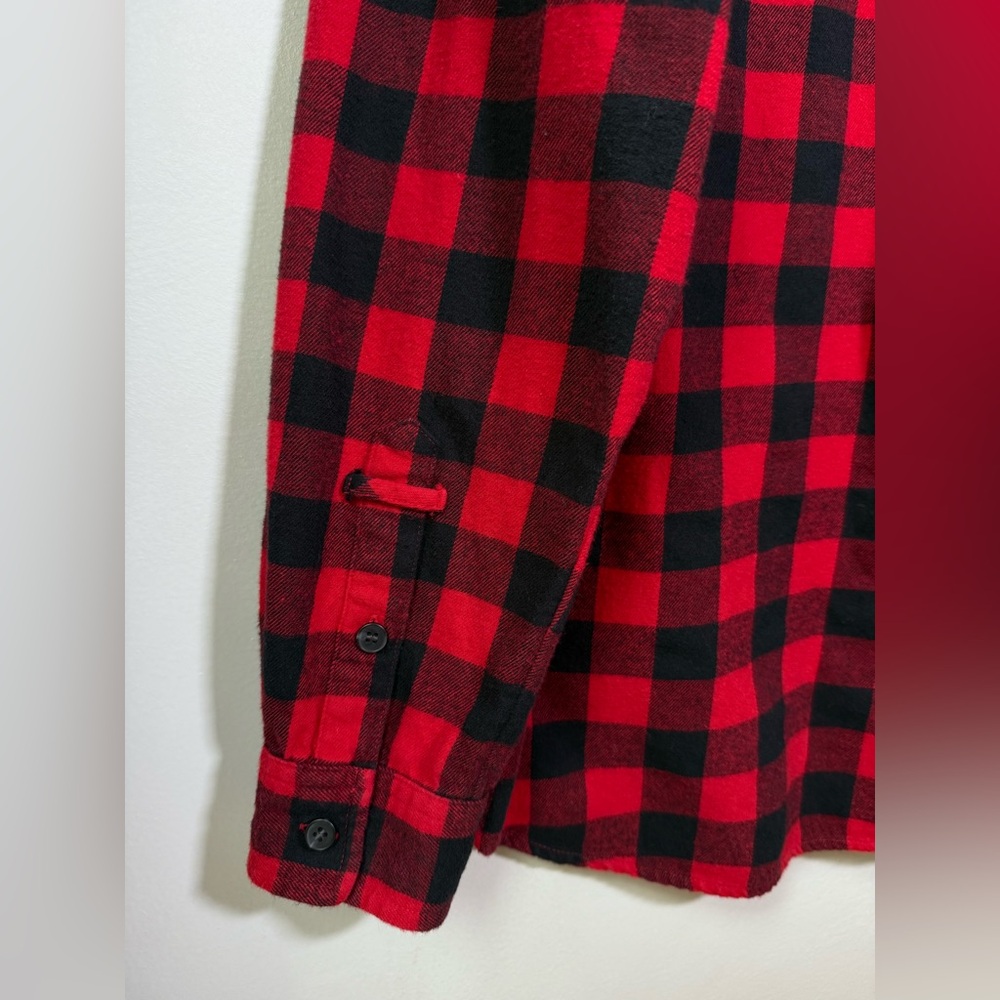 Madewell Women’s Red Buffalo Check Plaid Flannel Shirt Large Popover Top Button - Picture 9 of 12